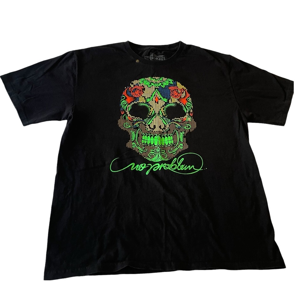 No Problem Mexico Day of The Dead Neon Skull Black T Shirt